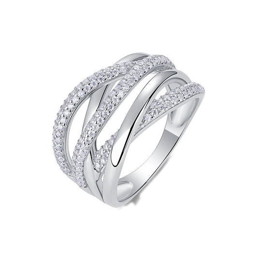 Moissanite Multi-Band Crossover Pave Wrap Ring in 925 Sterling Silver