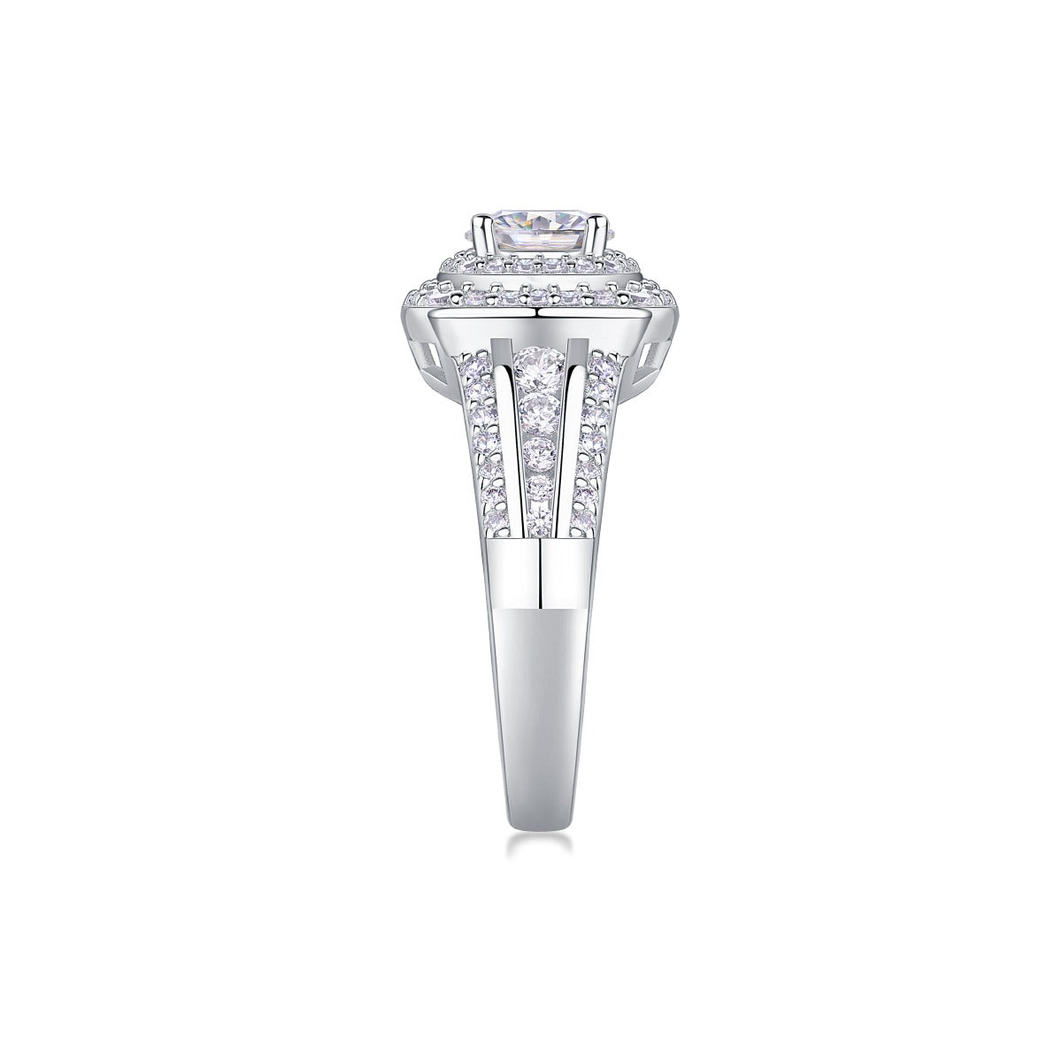 Round Moissanite Double-Halo Split-Shank Ring in 925 Sterling Silver