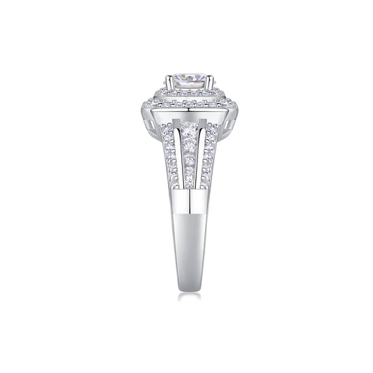 Round Moissanite Double-Halo Split-Shank Ring in 925 Sterling Silver