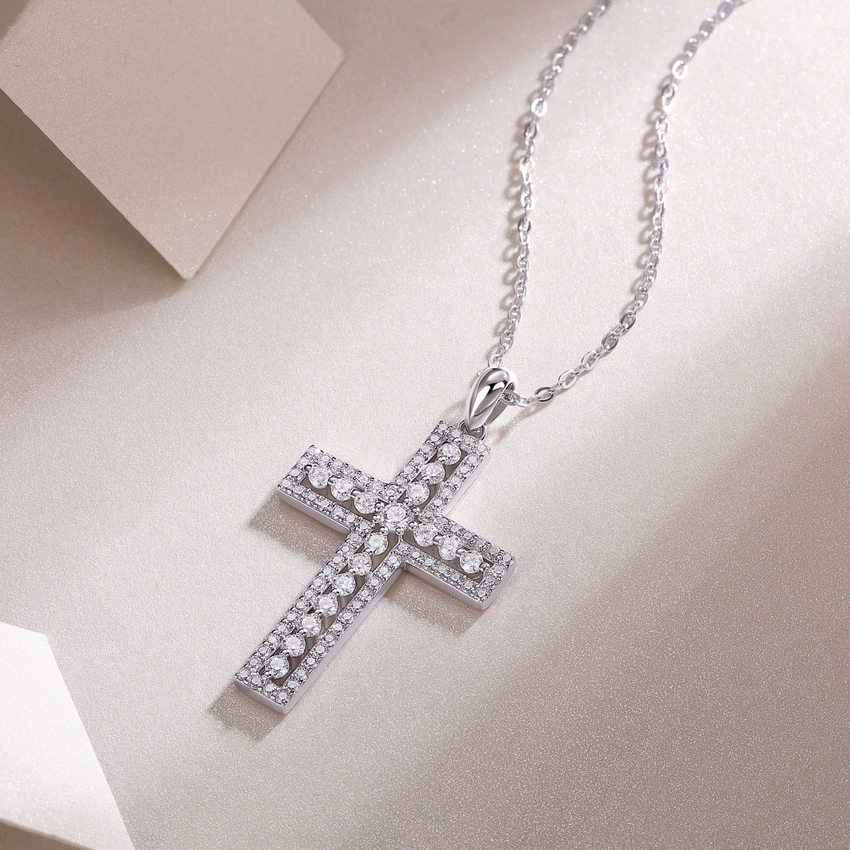 Moissanite Pave Cross Pendant Necklace in 925 Sterling Silver