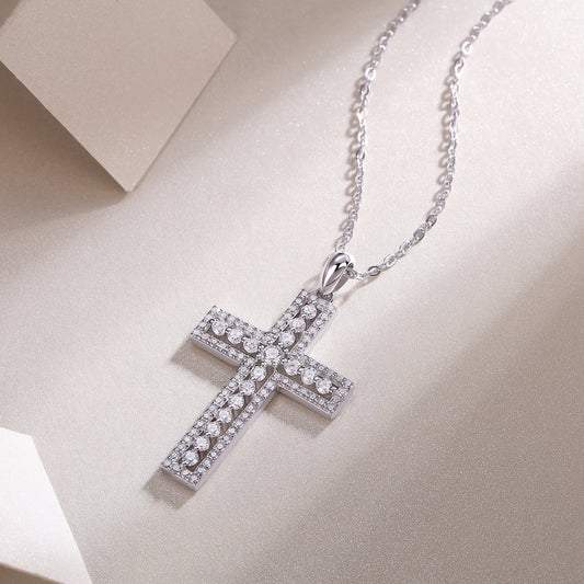 Moissanite Pave Cross Pendant Necklace in 925 Sterling Silver