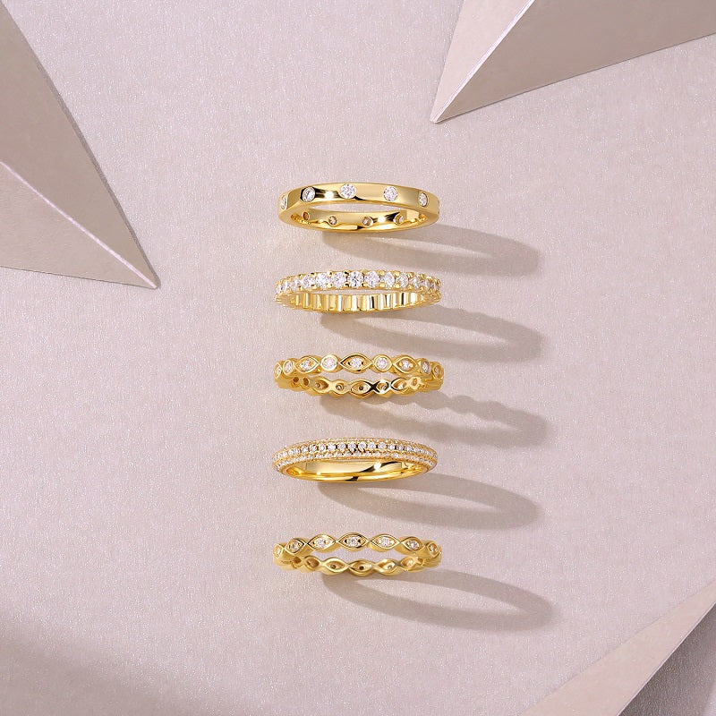 Moissanite Five-Band Eternity and Station Ring Set in Gold-Plated 925 Silver