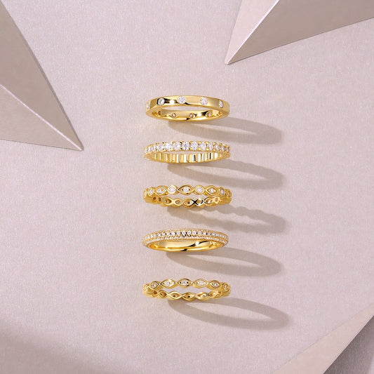 Moissanite Five-Band Eternity and Station Ring Set in Gold-Plated 925 Silver