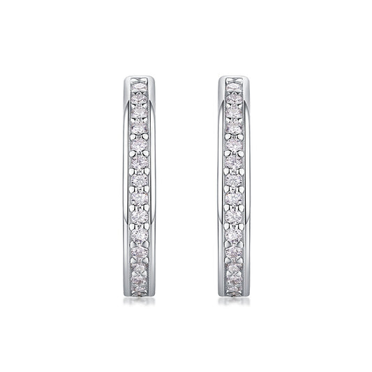 Moissanite Pave Hinged Oval Huggie Earrings in 925 Sterling Silver