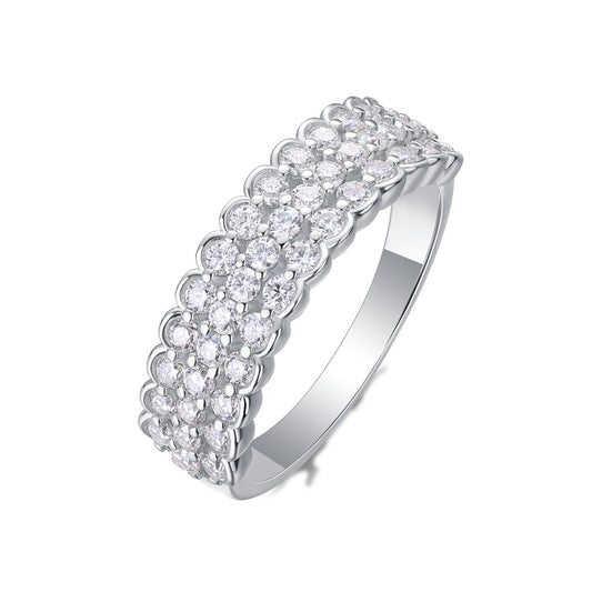 Moissanite Three-Row Scalloped Pave Band in 925 Sterling Silver