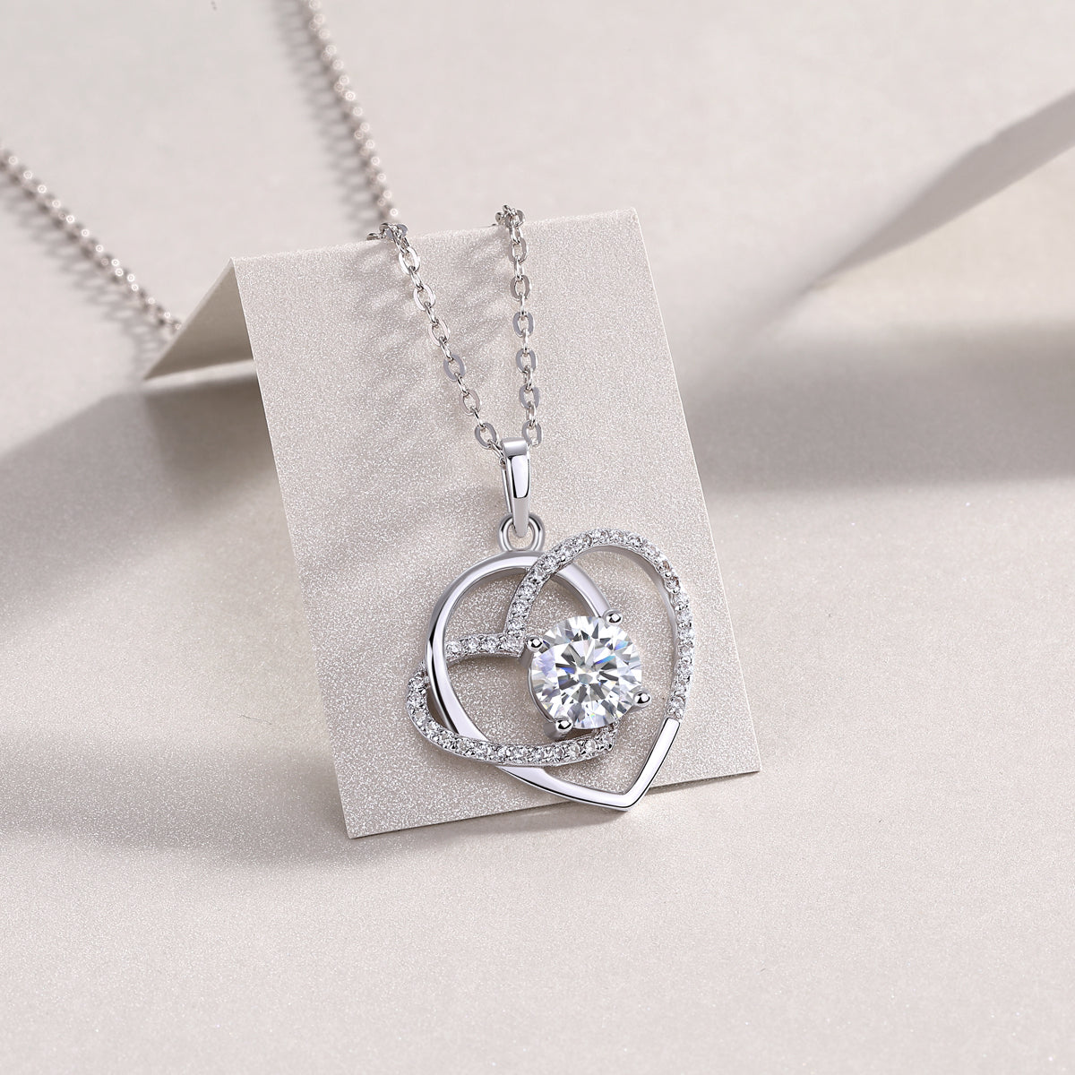 Moissanite Swirl Heart Pendant Necklace in 925 Sterling Silver