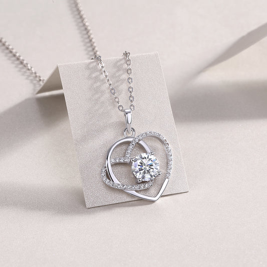 Moissanite Swirl Heart Pendant Necklace in 925 Sterling Silver