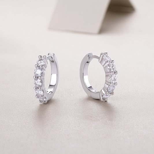 Round Moissanite Shared-Prong Huggie Hoop Earrings in 925 Silver