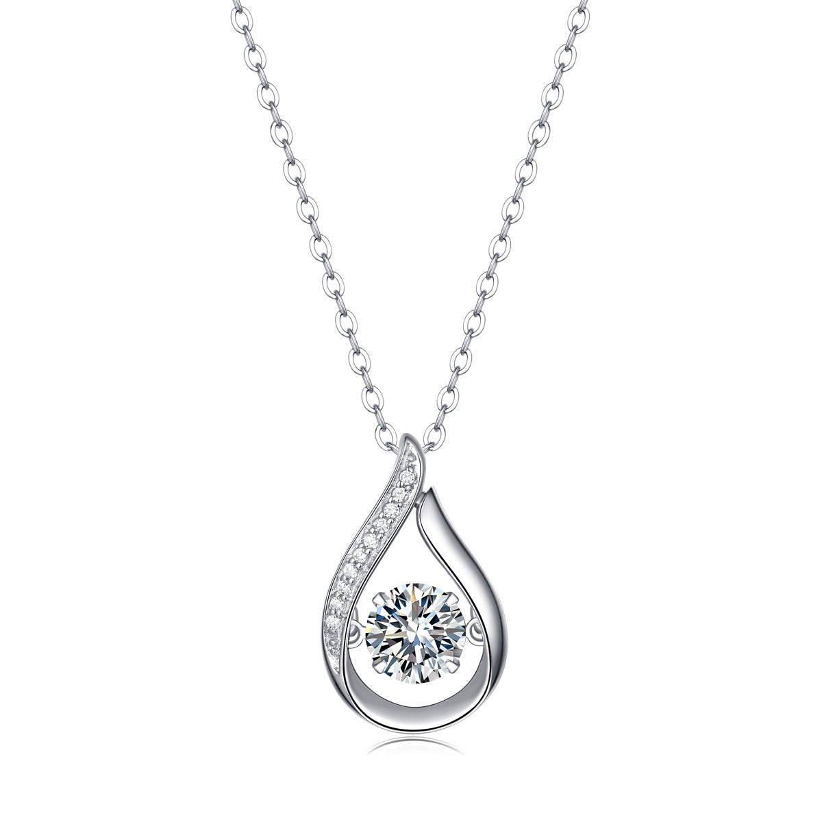 Round Moissanite Open Teardrop Pendant Necklace in 925 Silver