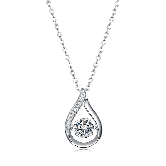 Round Moissanite Open Teardrop Pendant Necklace in 925 Silver