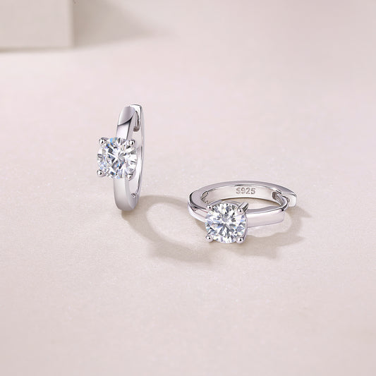 Round Moissanite Solitaire Huggie Hoop Earrings in 925 Sterling Silver
