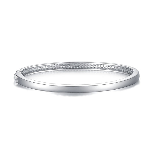Pave Moissanite Hinged Bangle Bracelet in 925 Sterling Silver