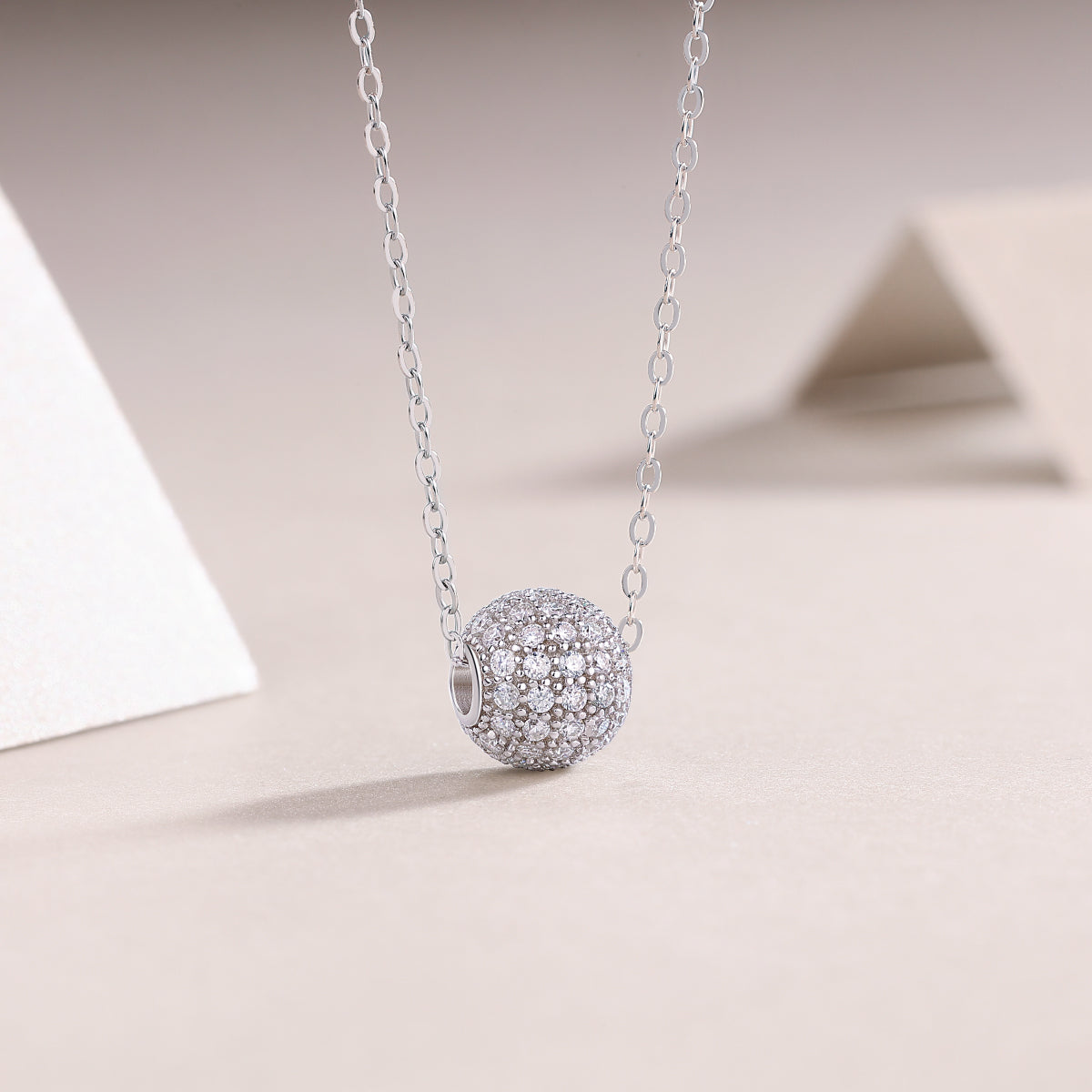 Moissanite Pave Ball Pendant Necklace in 925 Sterling Silver