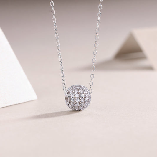 Moissanite Pave Ball Pendant Necklace in 925 Sterling Silver