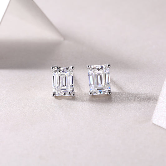 Emerald-Cut Moissanite Four-Prong Stud Earrings in 925 Sterling Silver