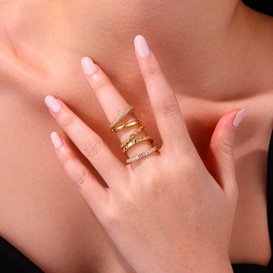 Moissanite Five-Piece Stacking Ring Set in Gold-Plated 925 Silver - worn