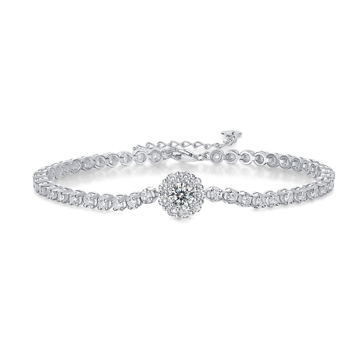 Moissanite Halo Station Tennis Bracelet in 925 Sterling Silver