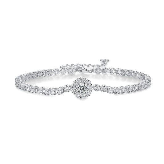 Moissanite Halo Station Tennis Bracelet in 925 Sterling Silver