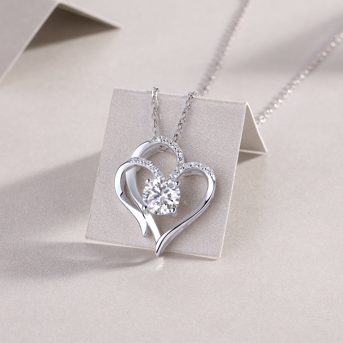 Moissanite Interlocking Hearts Pendant Necklace in 925 Sterling Silver