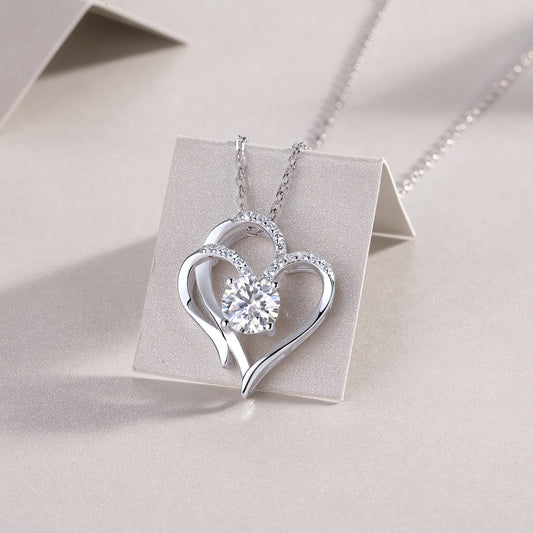 Moissanite Interlocking Hearts Pendant Necklace in 925 Sterling Silver