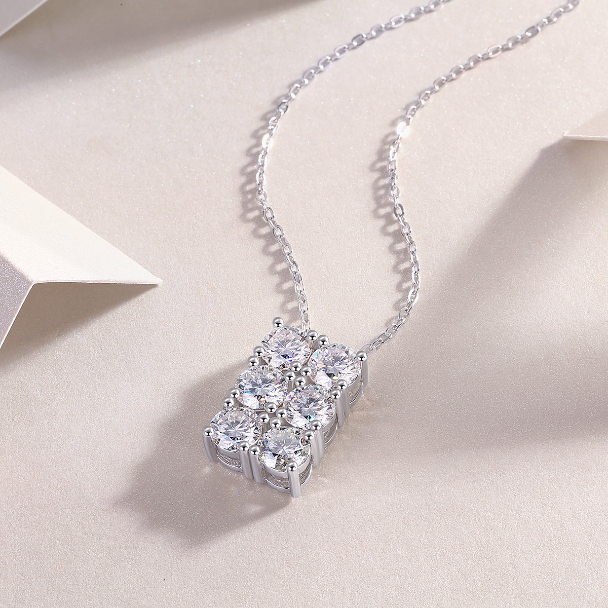 Moissanite Cluster Rectangle Pendant Necklace in 925 Sterling Silver