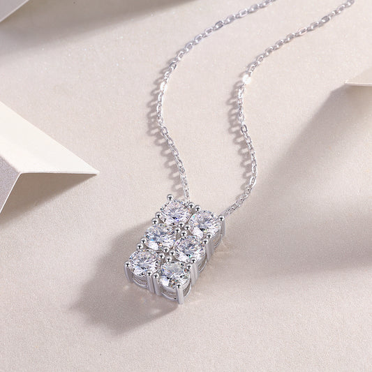 Moissanite Cluster Rectangle Pendant Necklace in 925 Sterling Silver