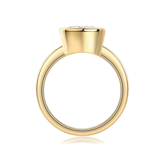 Round Moissanite Bezel Solitaire Ring in Gold-Plated 925 Silver