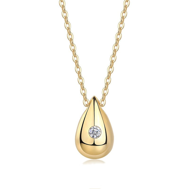 Moissanite Accent Polished Teardrop Pendant in Gold-Plated 925 Silver