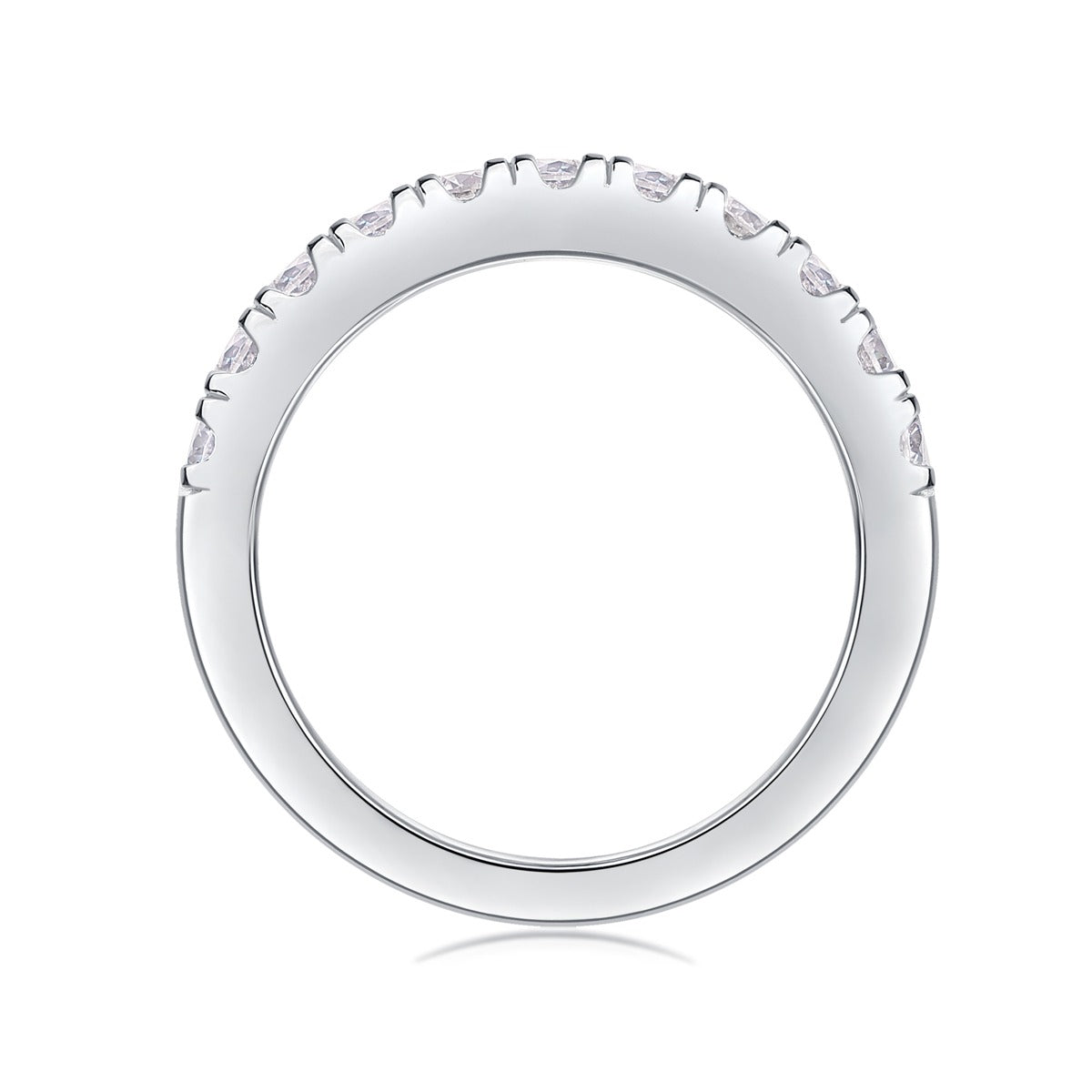 Round Moissanite Classic Pave Half-Eternity Band in 925 Silver
