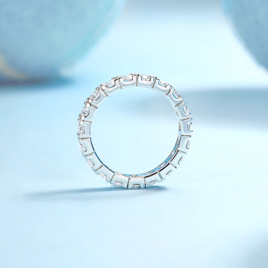 Round Moissanite Shared-Prong Eternity Band in 925 Sterling Silver