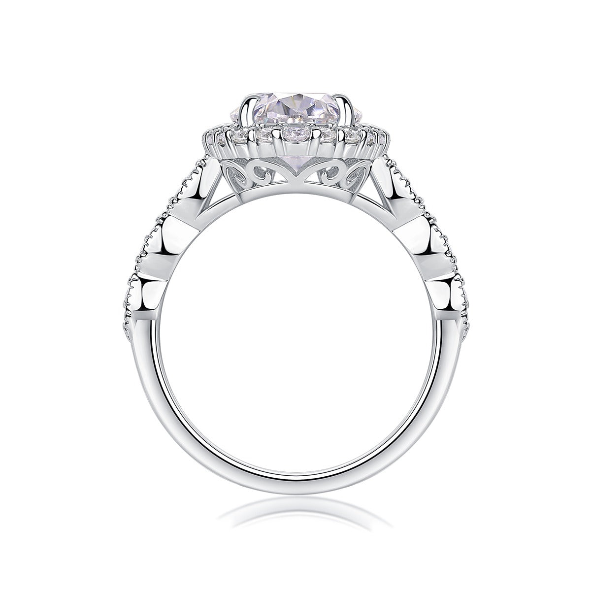 Oval Moissanite Halo Ring with Twisted Pave Band in 925 Silver