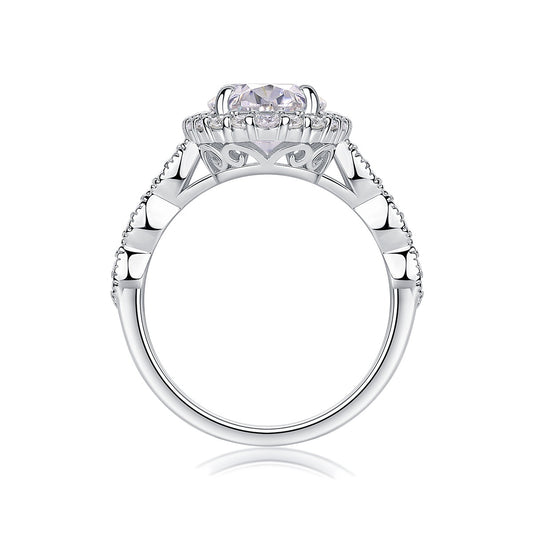 Oval Moissanite Halo Ring with Twisted Pave Band in 925 Silver