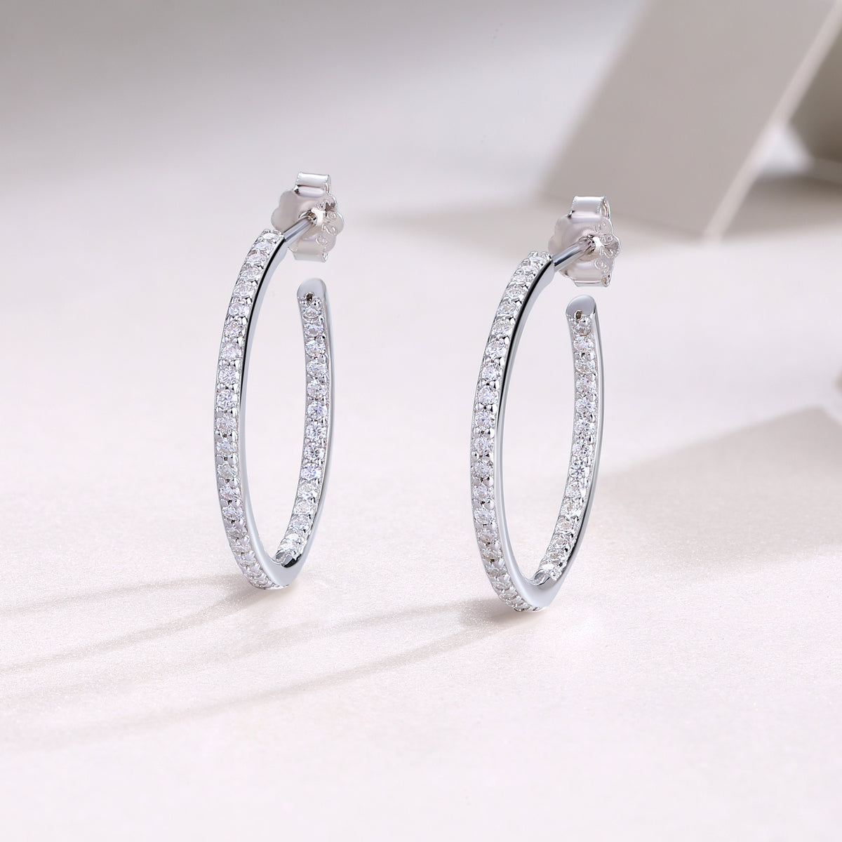 Moissanite Inside-Out Pave C-Hoop Earrings in 925 Sterling Silver