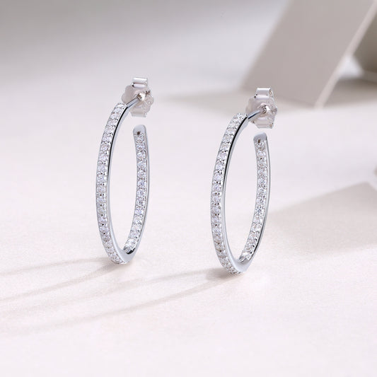 Moissanite Inside-Out Pave C-Hoop Earrings in 925 Sterling Silver