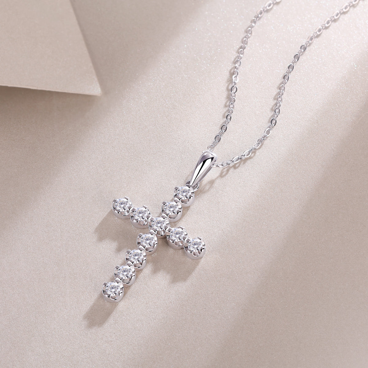 Moissanite Cluster Cross Pendant Necklace in 925 Sterling Silver