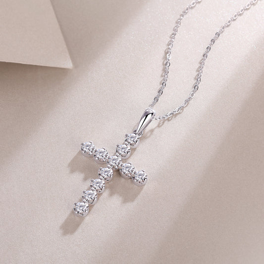 Moissanite Cluster Cross Pendant Necklace in 925 Sterling Silver