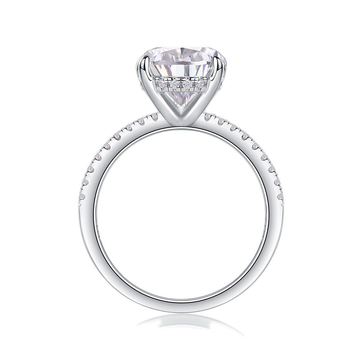 Pear Moissanite Hidden-Halo Solitaire Ring in 925 Sterling Silver