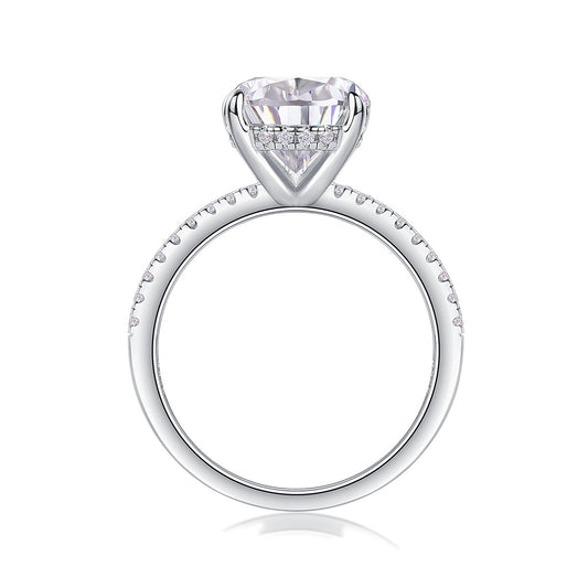 Pear Moissanite Hidden-Halo Solitaire Ring in 925 Sterling Silver