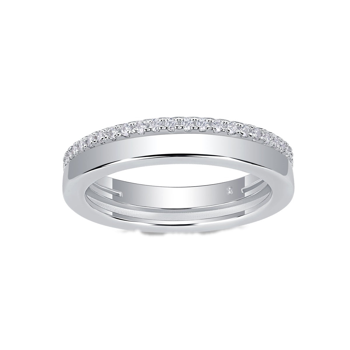Moissanite Slim Pave and Polished Stacked Band in 925 Sterling Silver