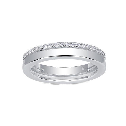 Moissanite Slim Pave and Polished Stacked Band in 925 Sterling Silver