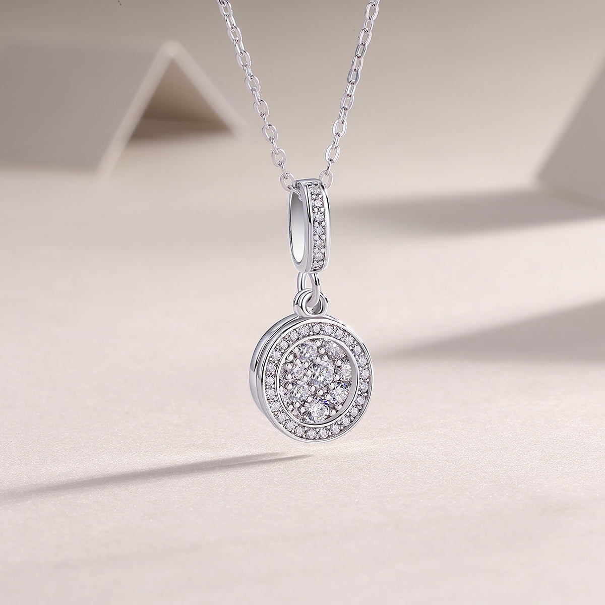 Moissanite Pave Round Disc Pendant Necklace in 925 Sterling Silver