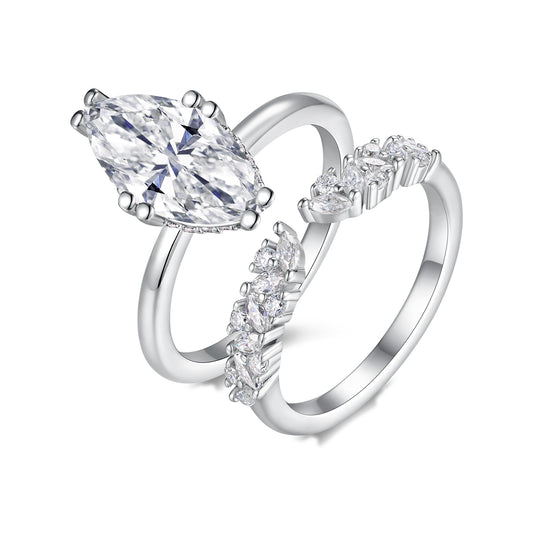 Marquise Moissanite Solitaire and Marquise Band Set in 925 Silver