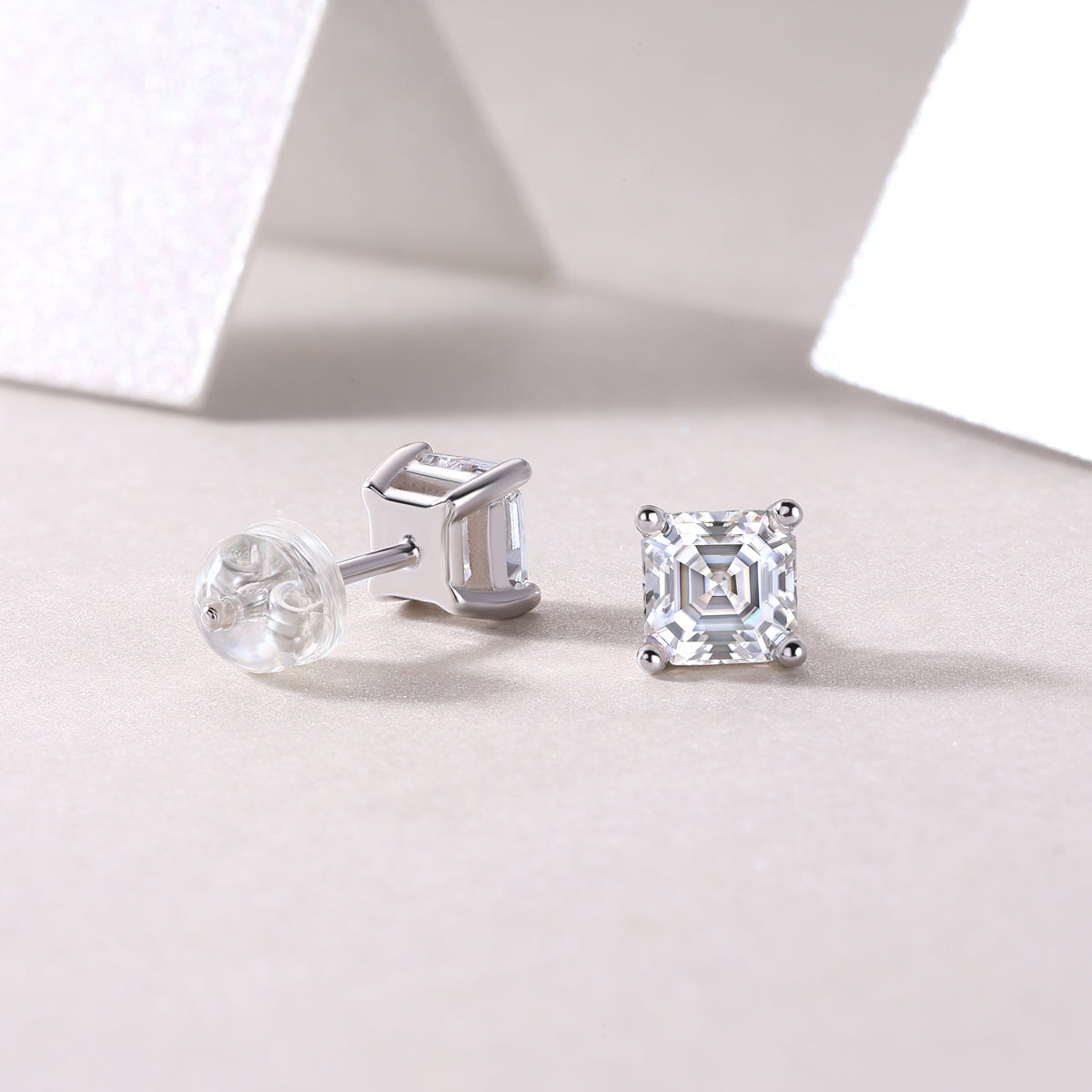 Square Step-Cut Moissanite Stud Earrings in 925 Sterling Silver
