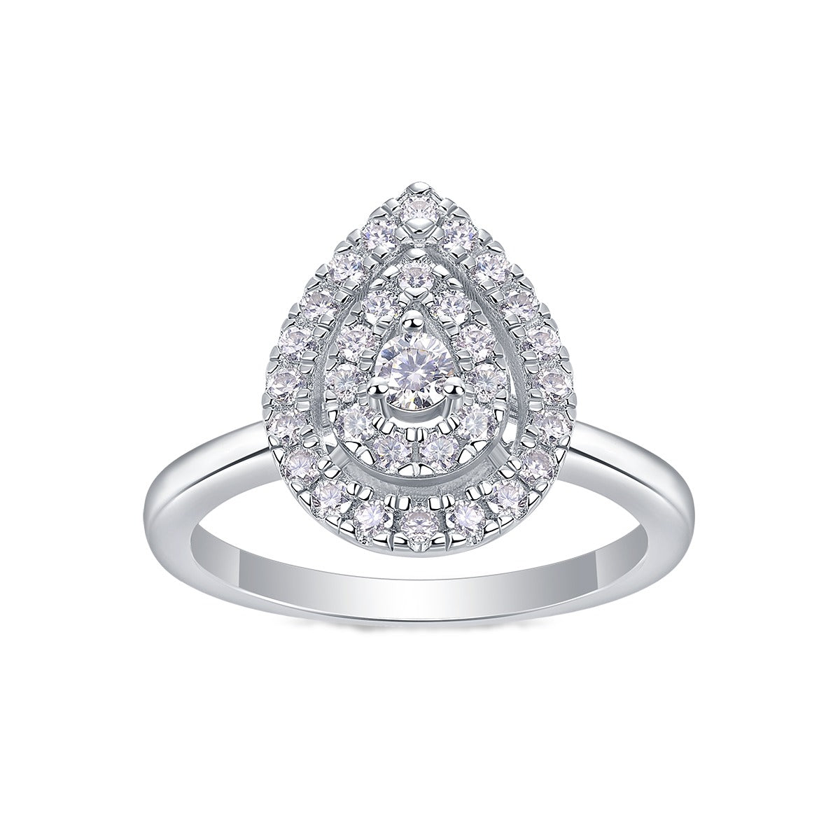 Pear-Shaped Moissanite Cluster Double-Halo Ring in 925 Silver