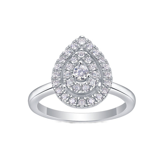 Pear-Shaped Moissanite Cluster Double-Halo Ring in 925 Silver