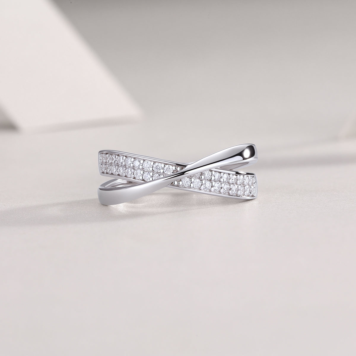 Moissanite Pave Crossover Ring in 925 Sterling Silver