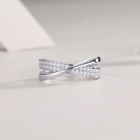 Moissanite Pave Crossover Ring in 925 Sterling Silver