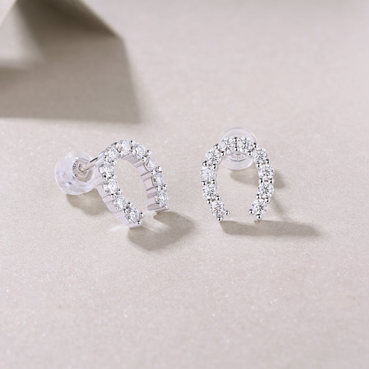 Moissanite Pave Horseshoe Stud Earrings in 925 Sterling Silver