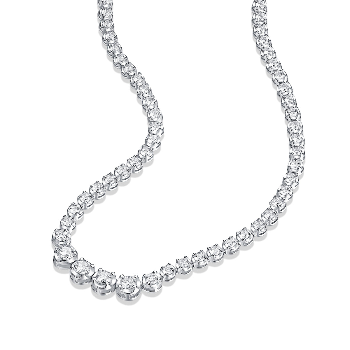 Graduated Round Moissanite Riviera Tennis Necklace in 925 Sterling Silver