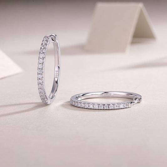 Moissanite Pave Front Hoop Earrings in 925 Sterling Silver